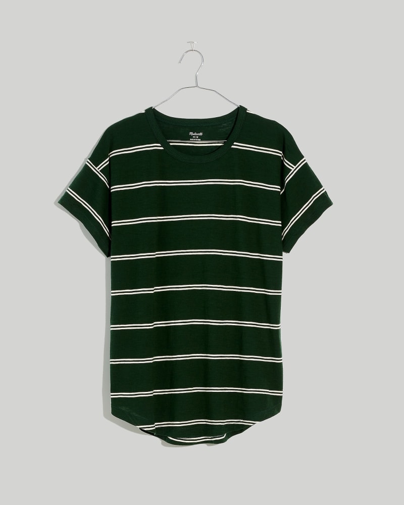 Whisper Cotton Crewneck Tee Amaretto Stripe Deep Forest